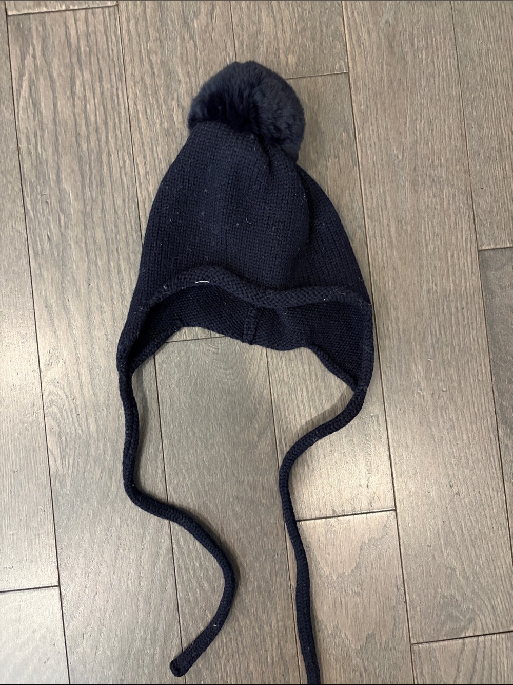 Children's Navy Pom-Top Earflap Knit Hat